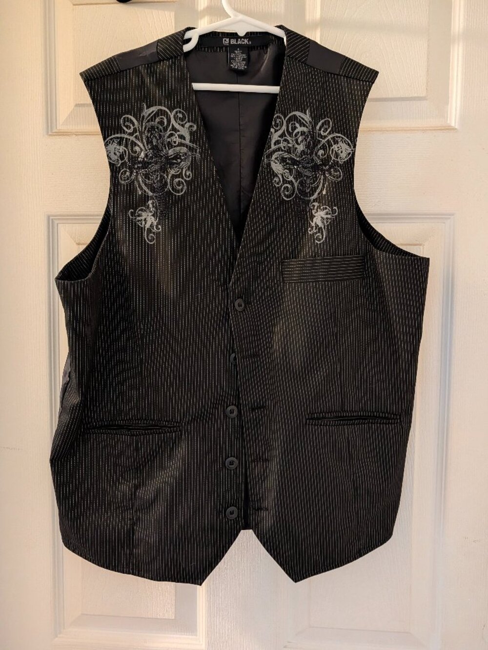 RJ Black Boys Pinstripe Gothic Scroll Embroidered Vest - Size 8